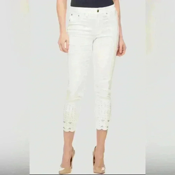 Roseph Ribkoff Women’s 4 Capri White Jeans Scalloped Hem High Waist - Picture 1 of 14